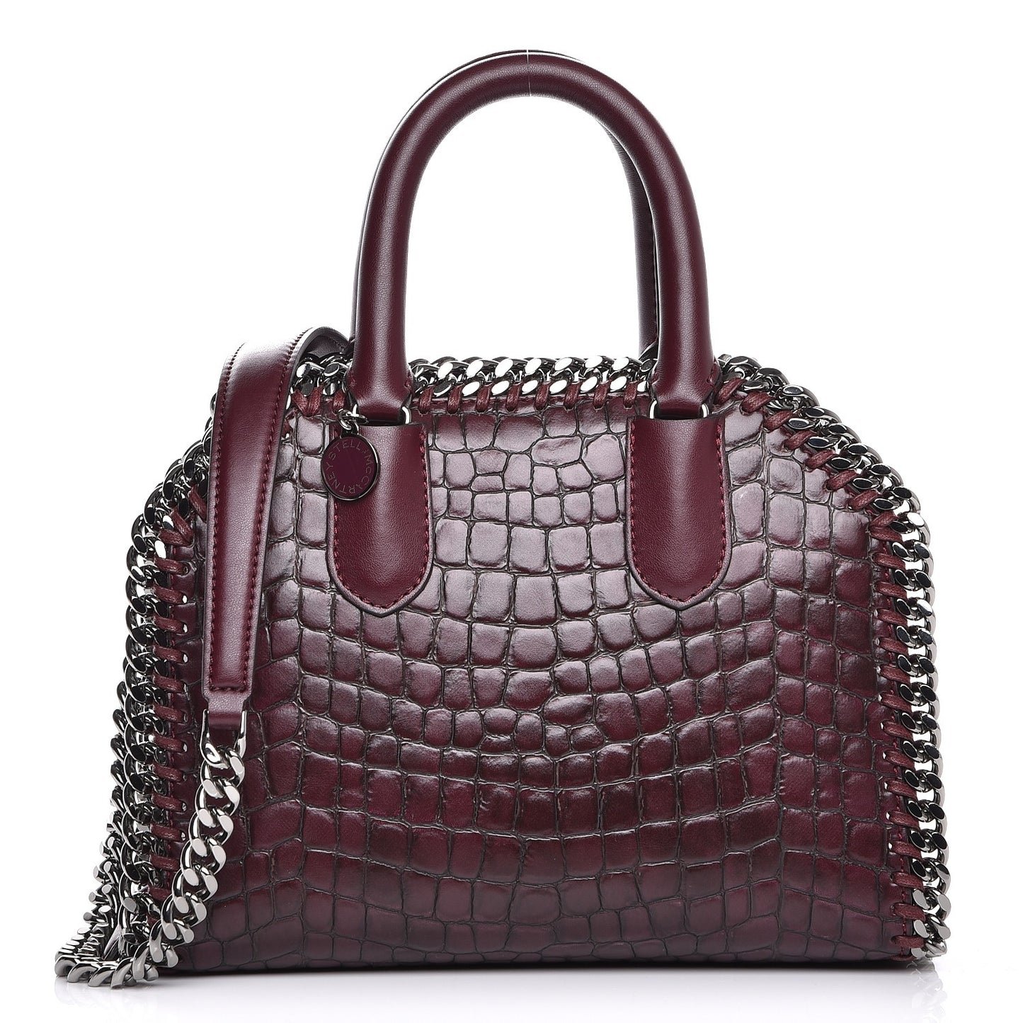 Faux Leather Crocodile Embossed Mini Falabella Box Top Handle Bag Burgundy