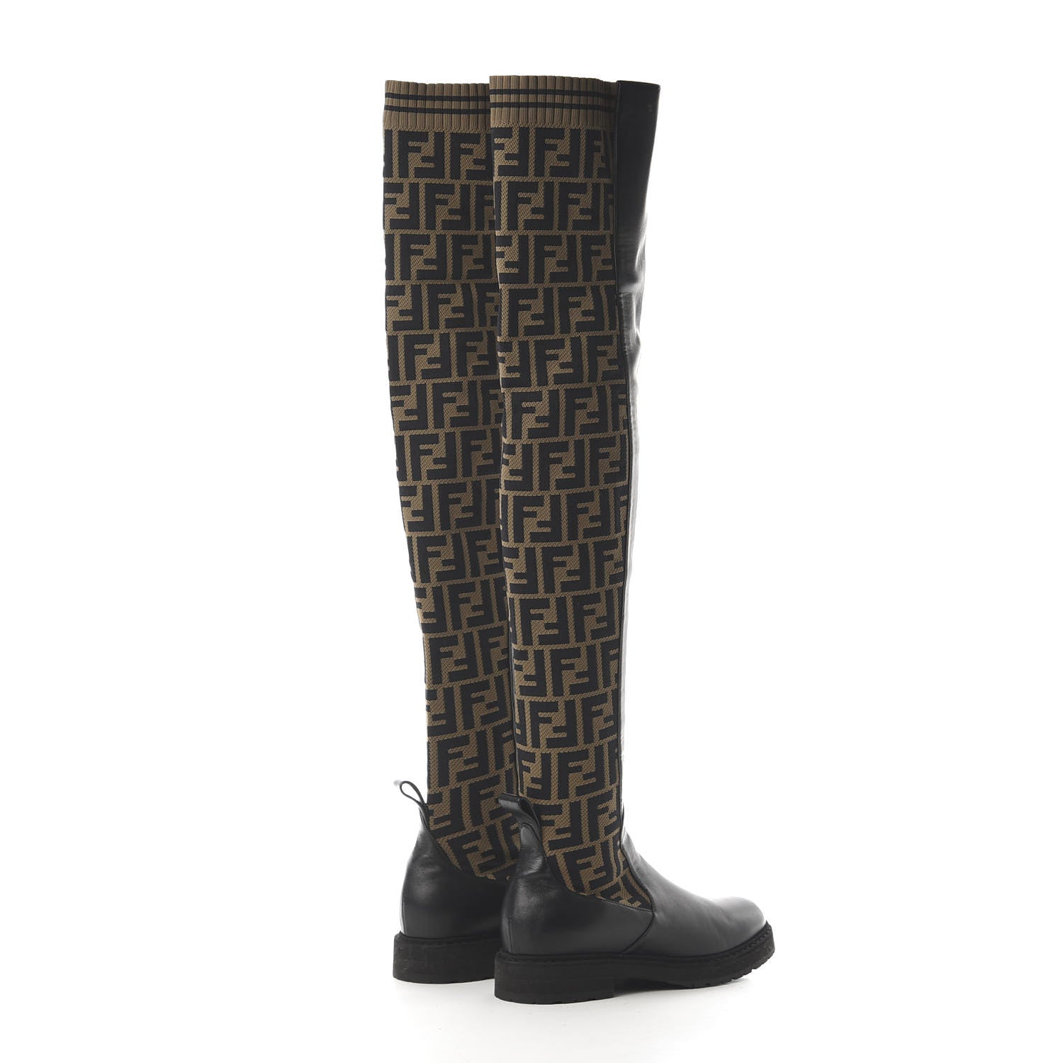 Fendi Nappa Microfiber Fabric FF Rockoko Thigh High Boots 37.5 Black Tobacco 4 of 6