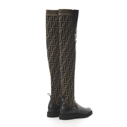 Fendi Nappa Microfiber Fabric FF Rockoko Thigh High Boots 37.5 Black Tobacco 4 of 6