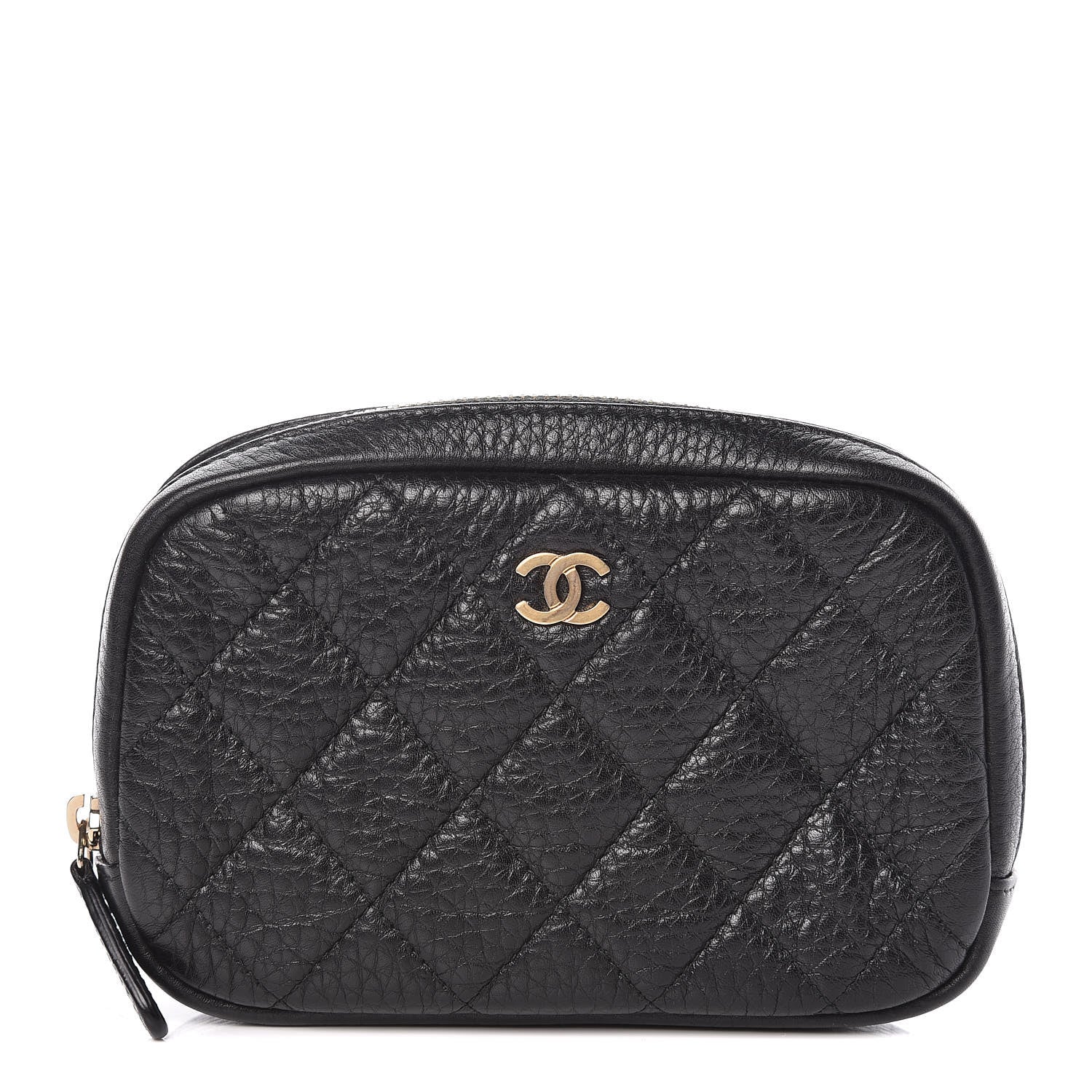 Chanel Grained Calfskin Quilted Small Curvy Pouch Cosmetic Case Black 1 of 7
