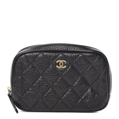 Chanel Grained Calfskin Quilted Small Curvy Pouch Cosmetic Case Black 1 of 7