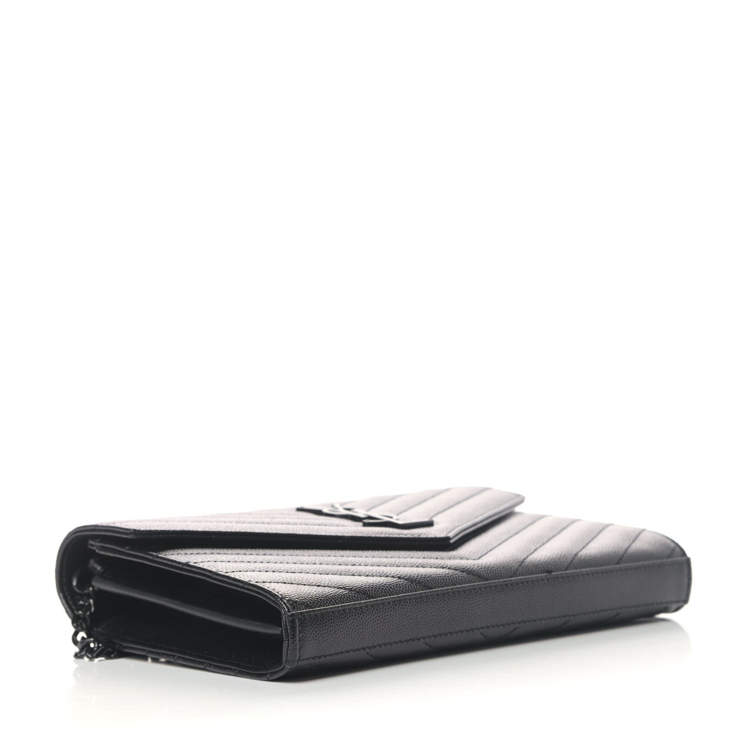 Grain De Poudre Matelasse Chevron Monogram Chain Wallet Black