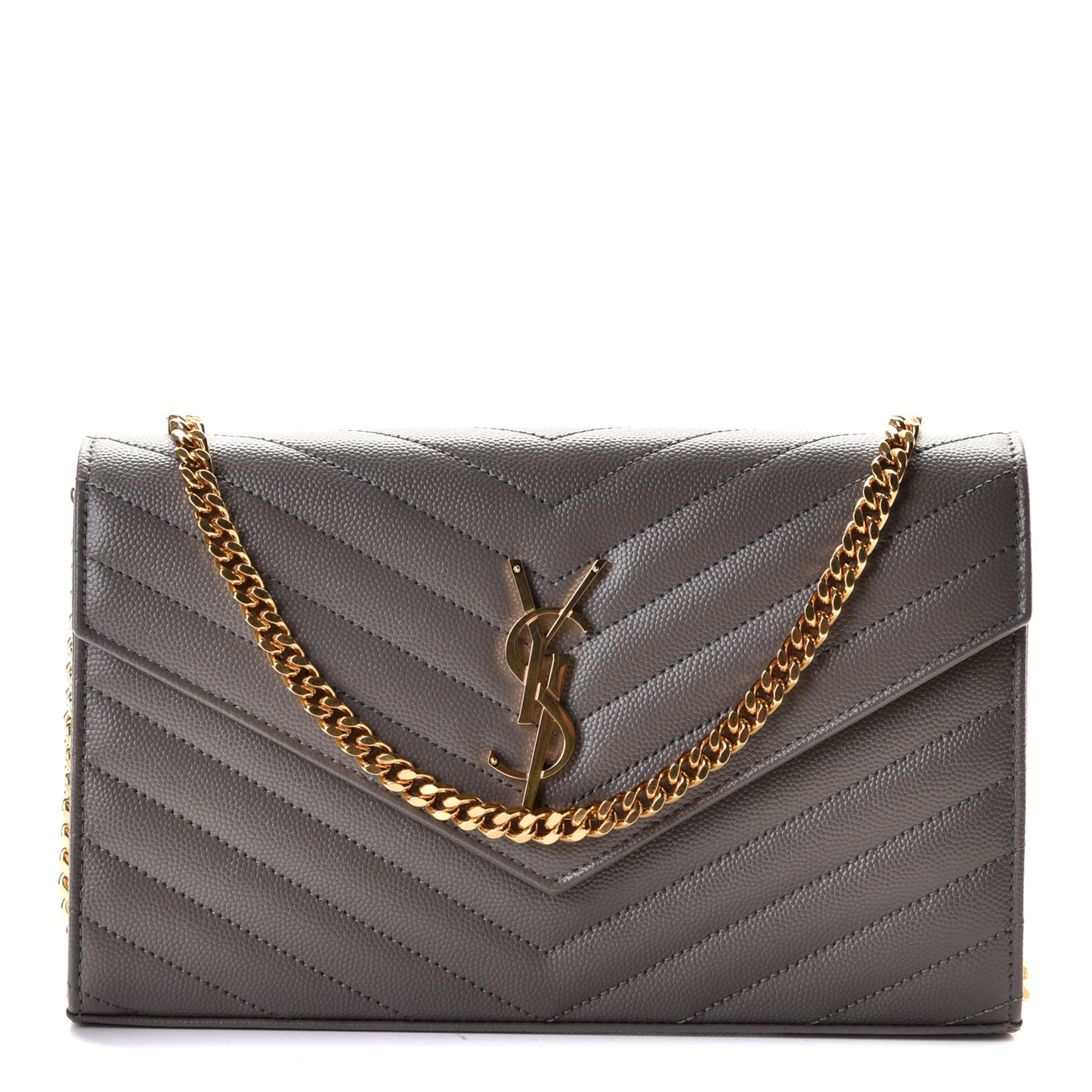 Grain De Poudre Matelasse Chevron Monogram Chain Wallet Fog