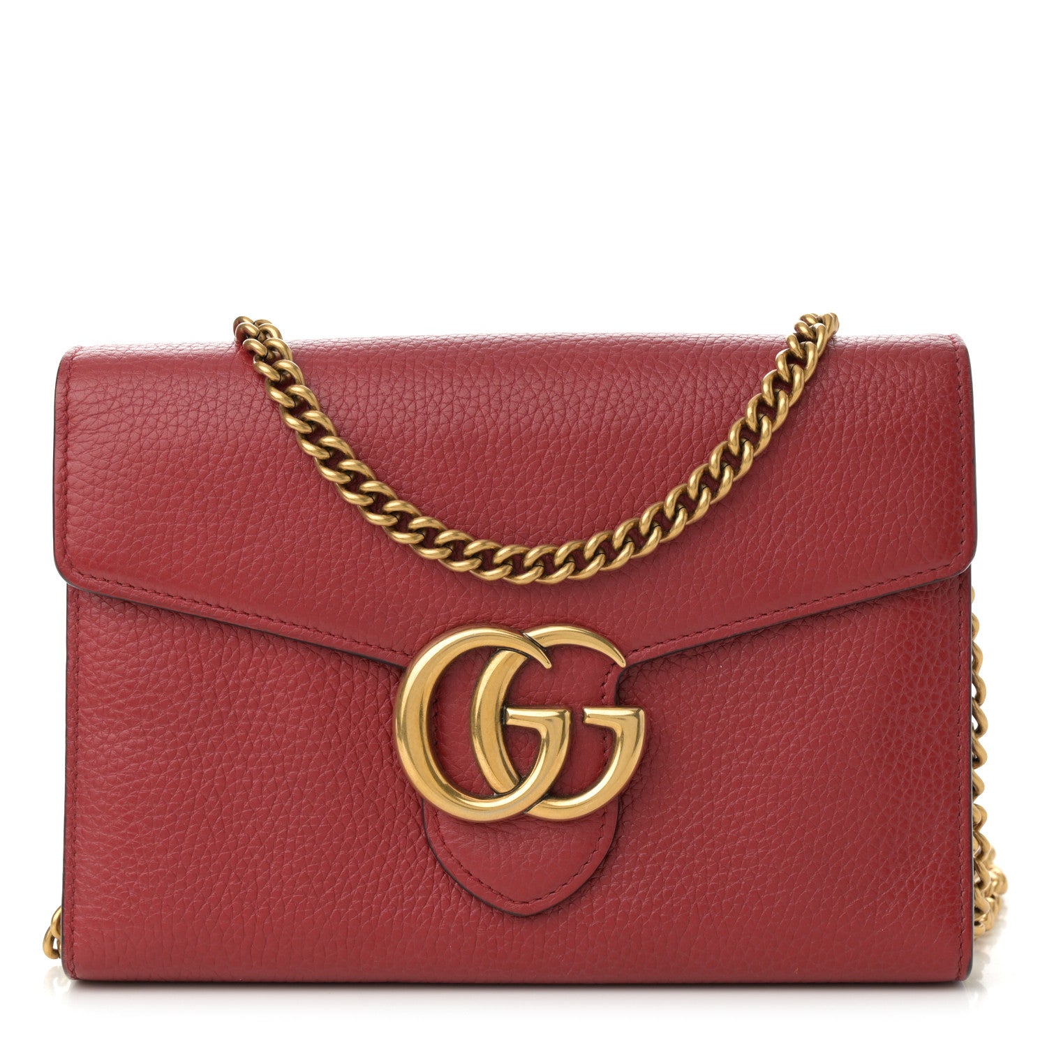 Gucci Calfskin GG Marmont Chain Wallet Vulcanic Red 1 of 14