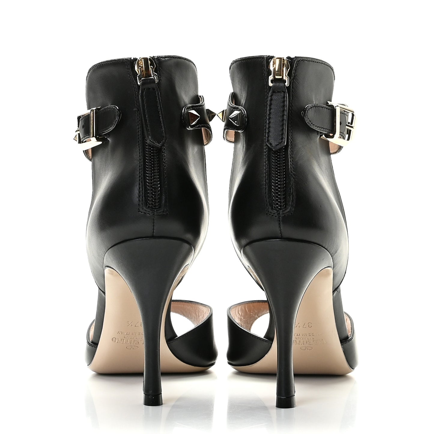 Calfskin Rockstud Ankle Strap Sandals 37.5 Black