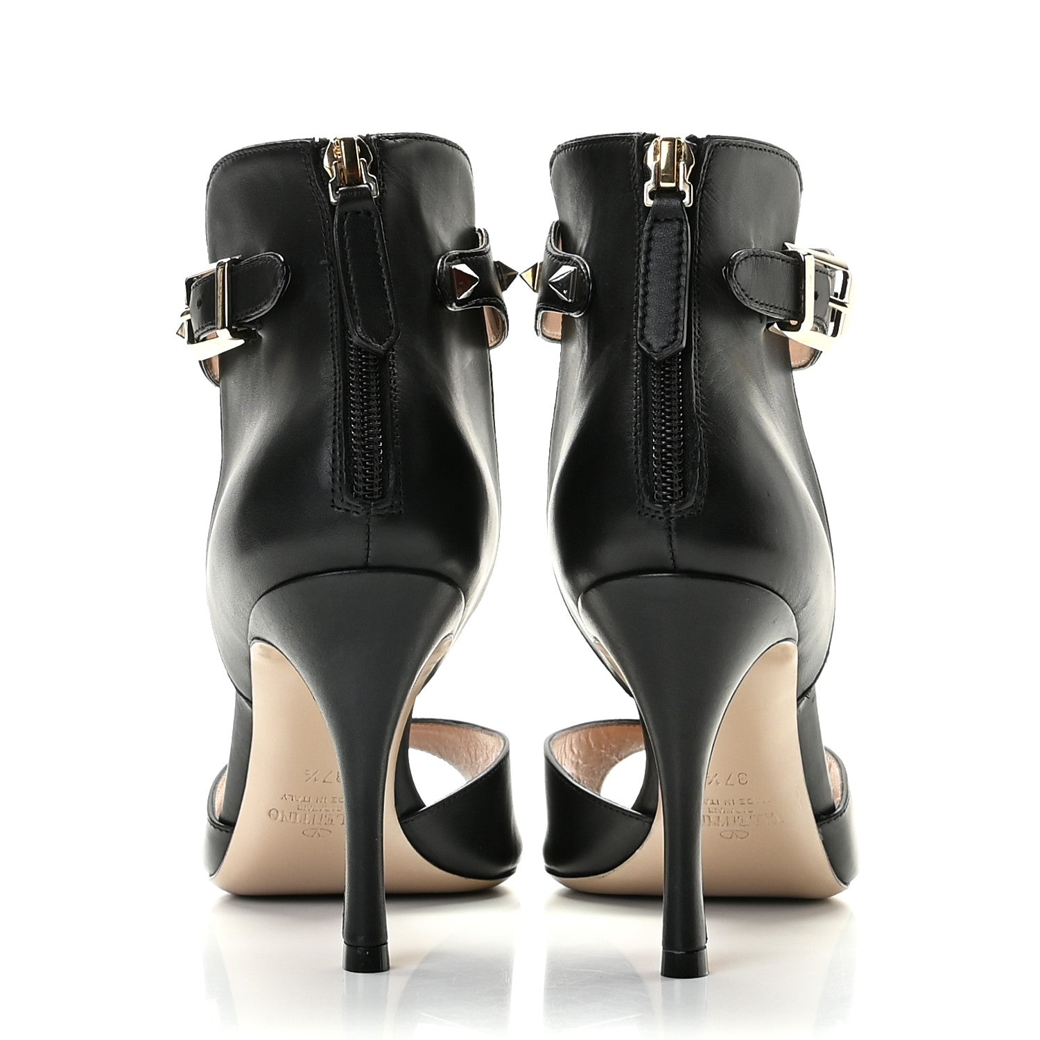 Valentino Garavani Calfskin Rockstud Ankle Strap Sandals 37.5 Black 6 of 14