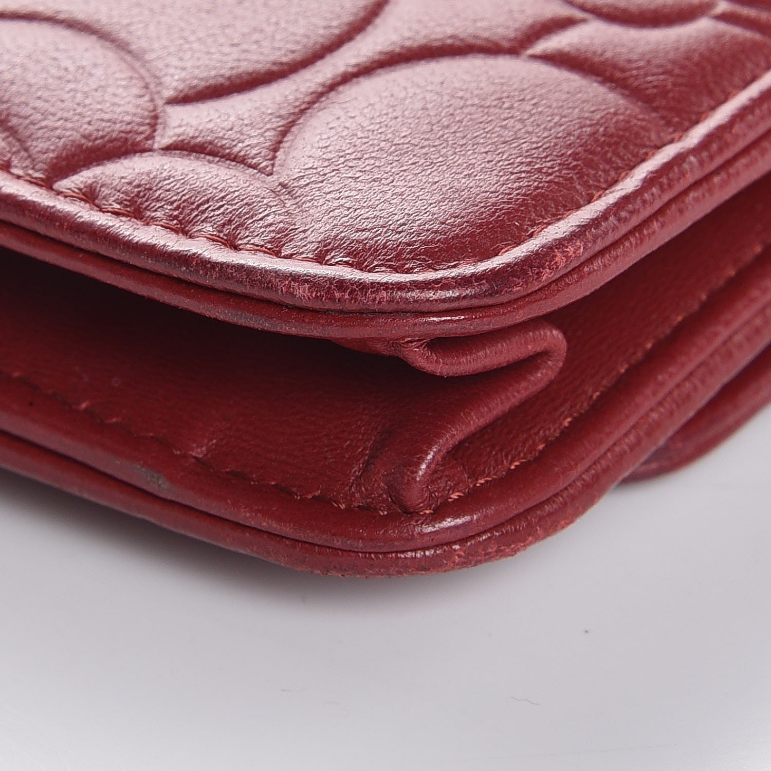Chanel Lambskin Camellia Embossed Wallet On Chain WOC Dark Red 13 of 14