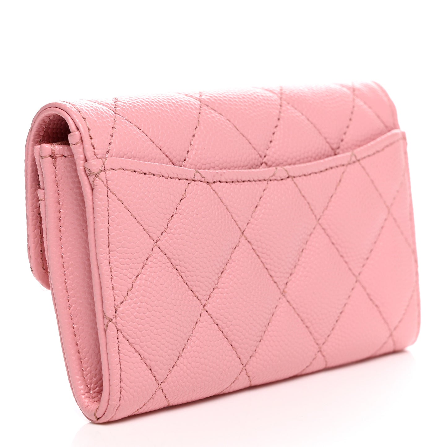 Caviar Quilted Flap Card Holder Wallet Light Pink