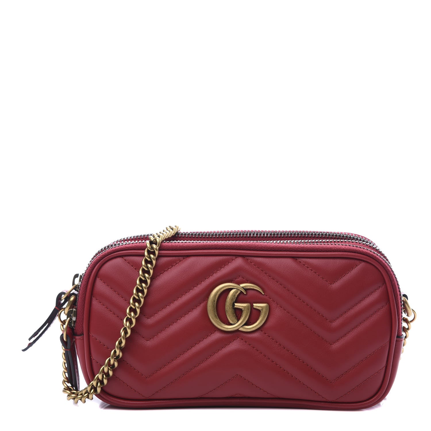 Gucci Calfskin Matelasse Mini GG Marmont Chain Crossbody Bag Hibiscus Red 1 of 9