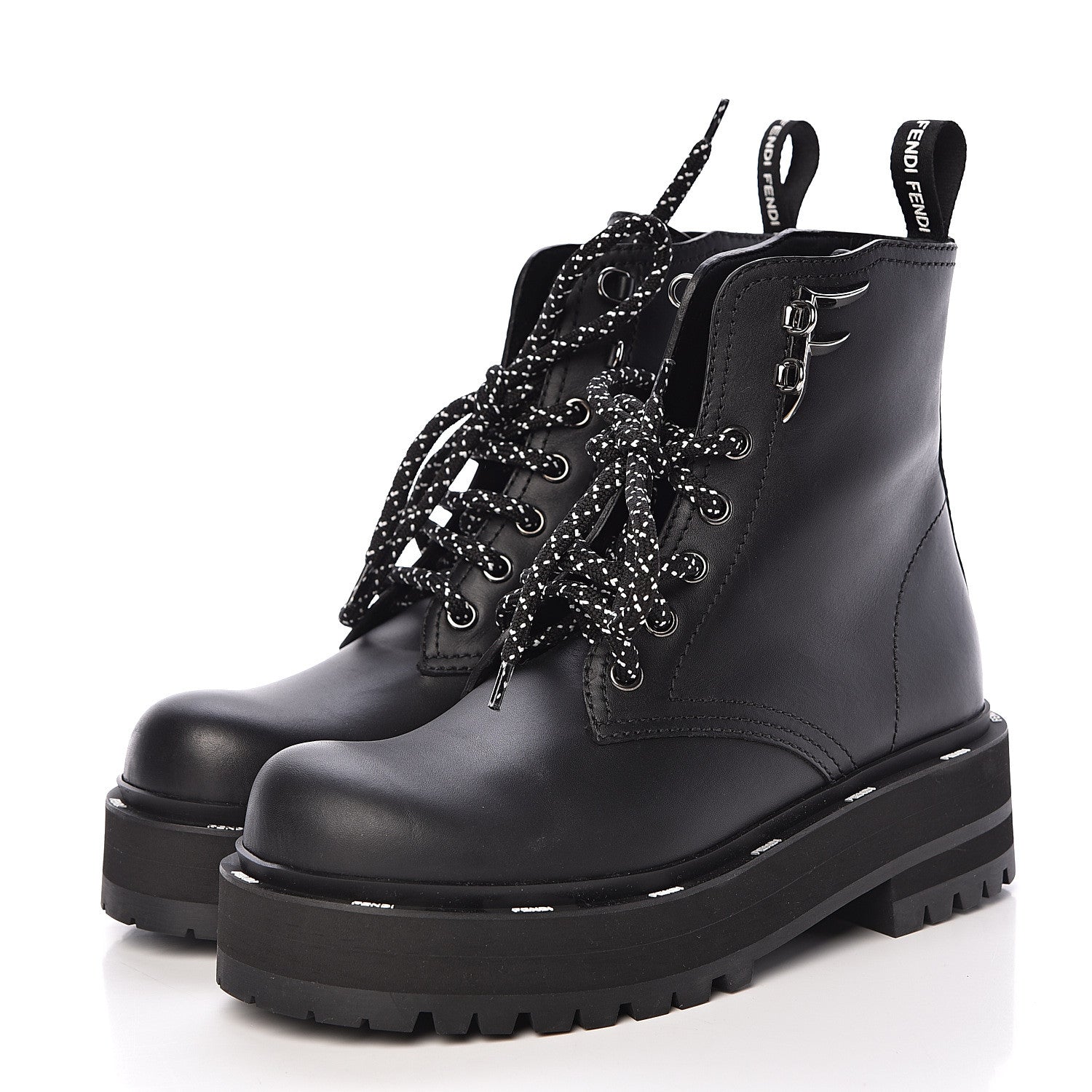 Fendi Calfskin FFreedom Platform Biker Boots 35 Black 3 of 10