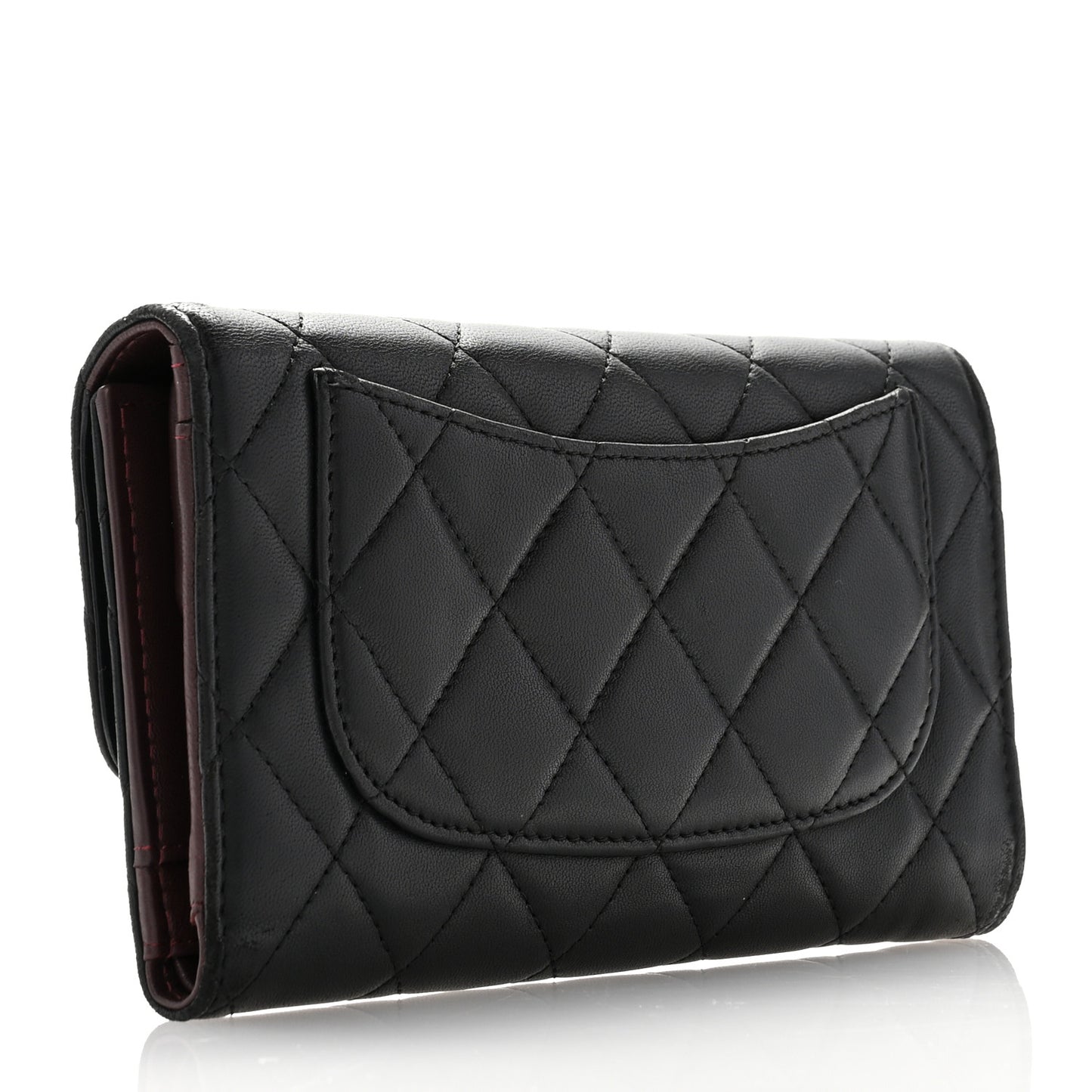 Lambskin Quilted Large Flap Wallet Black