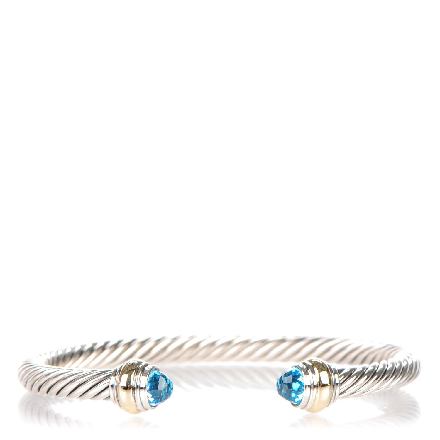 David Yurman Sterling Silver 14K Yellow Gold Blue Topaz 5mm Cable Classics Bracelet 1 of 6