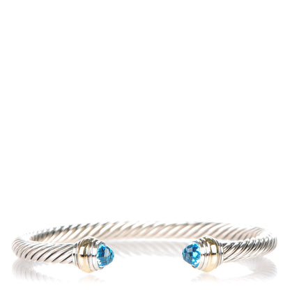 David Yurman Sterling Silver 14K Yellow Gold Blue Topaz 5mm Cable Classics Bracelet 1 of 6