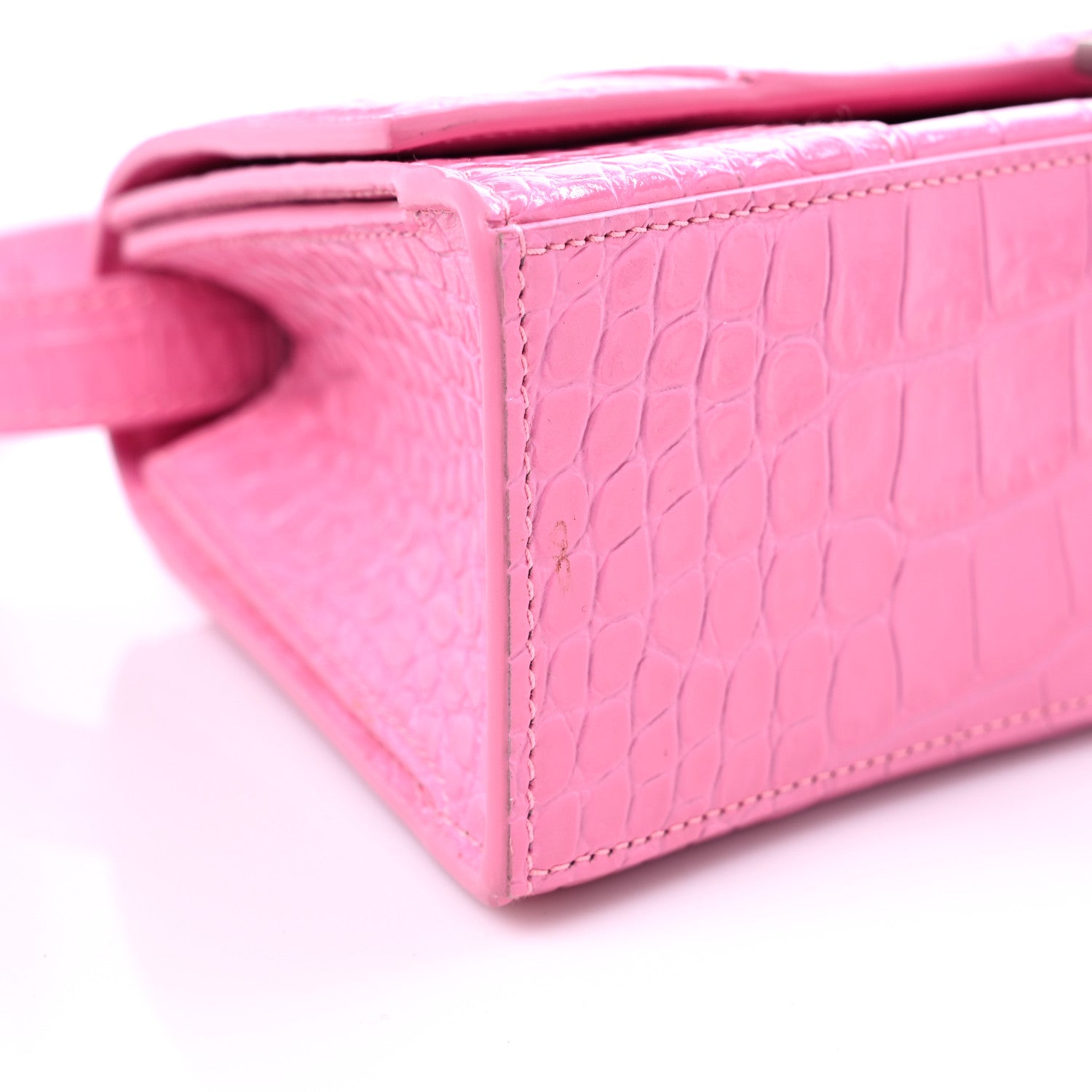 Balenciaga Shiny Calfskin Crocodile Embossed Small Hourglass Sling Shoulder Bag Baby Pink 8 of 15