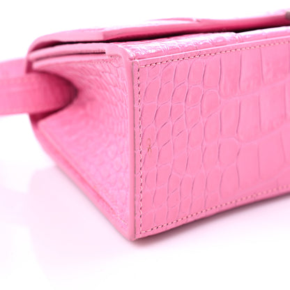 Balenciaga Shiny Calfskin Crocodile Embossed Small Hourglass Sling Shoulder Bag Baby Pink 8 of 15