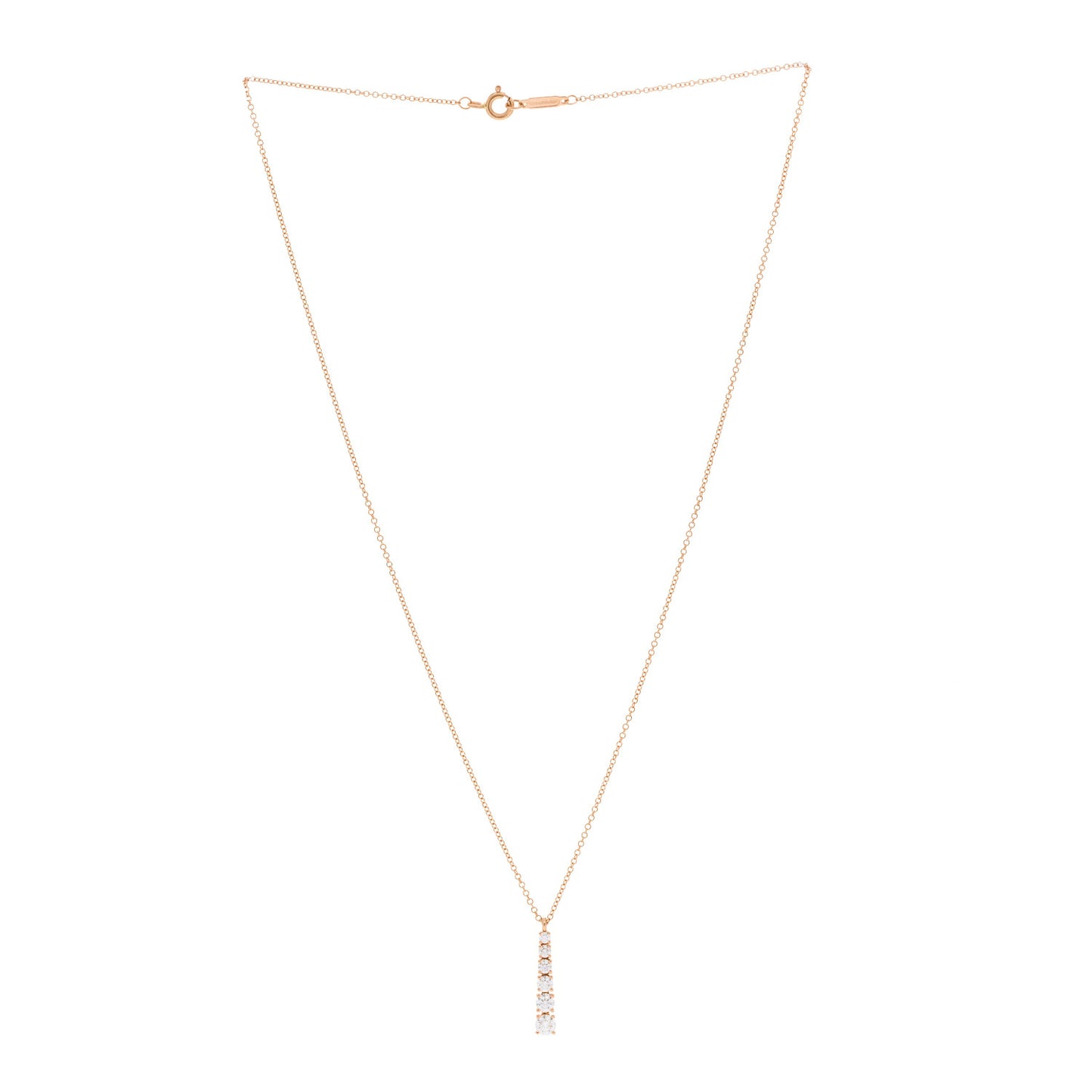 18K Rose Gold Diamond Graduated Drop Pendant Necklace