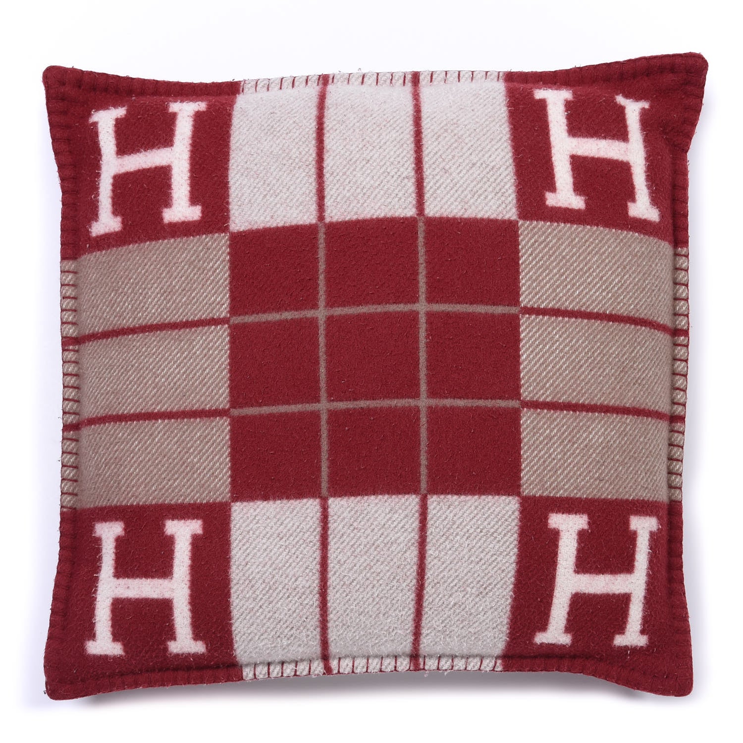 Hermes Wool Cashmere Avalon III Pillow PM Ecru Rouge 1 of 3