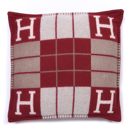 Hermes Wool Cashmere Avalon III Pillow PM Ecru Rouge 1 of 3