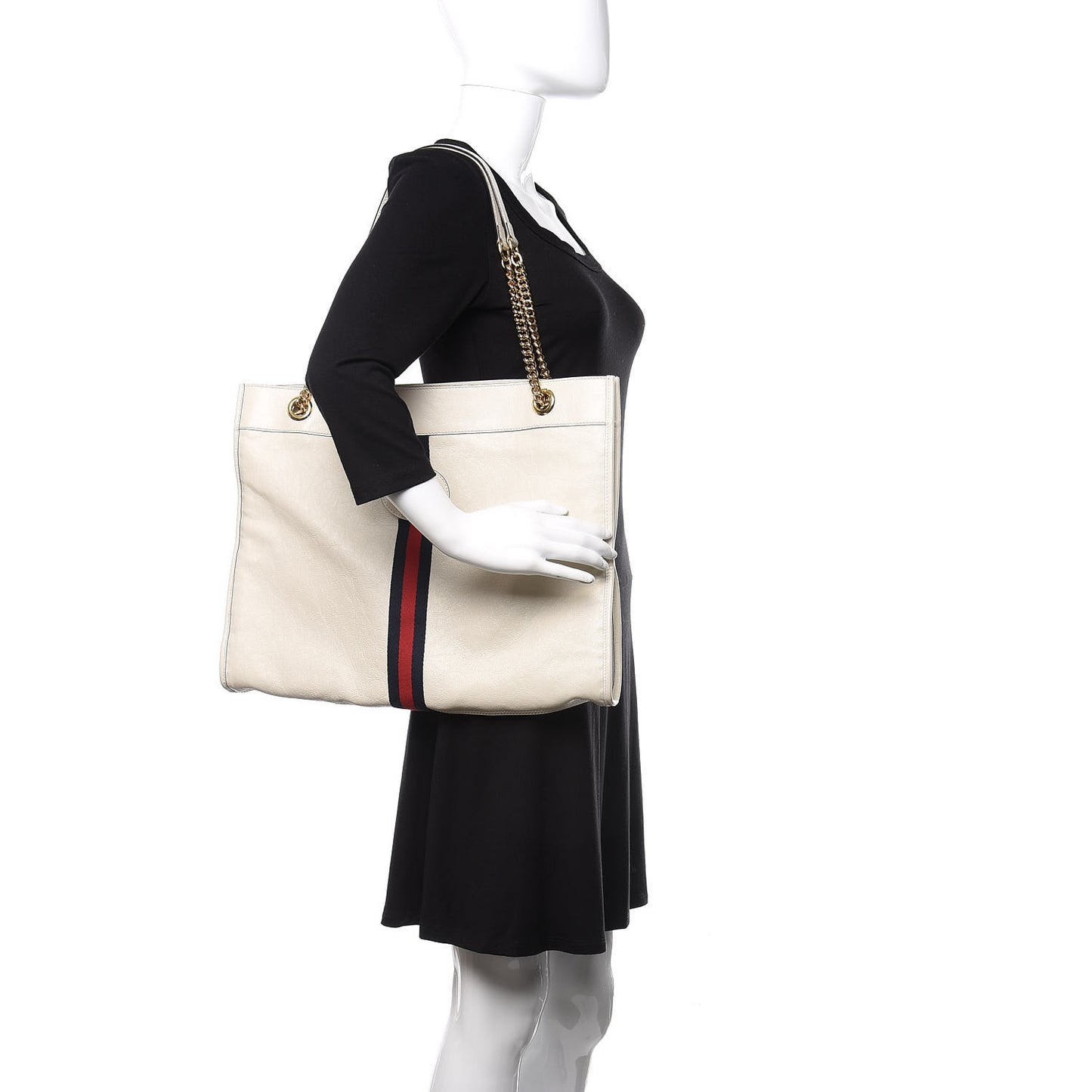 Suede Calfskin Large Rajah Chain Tote White