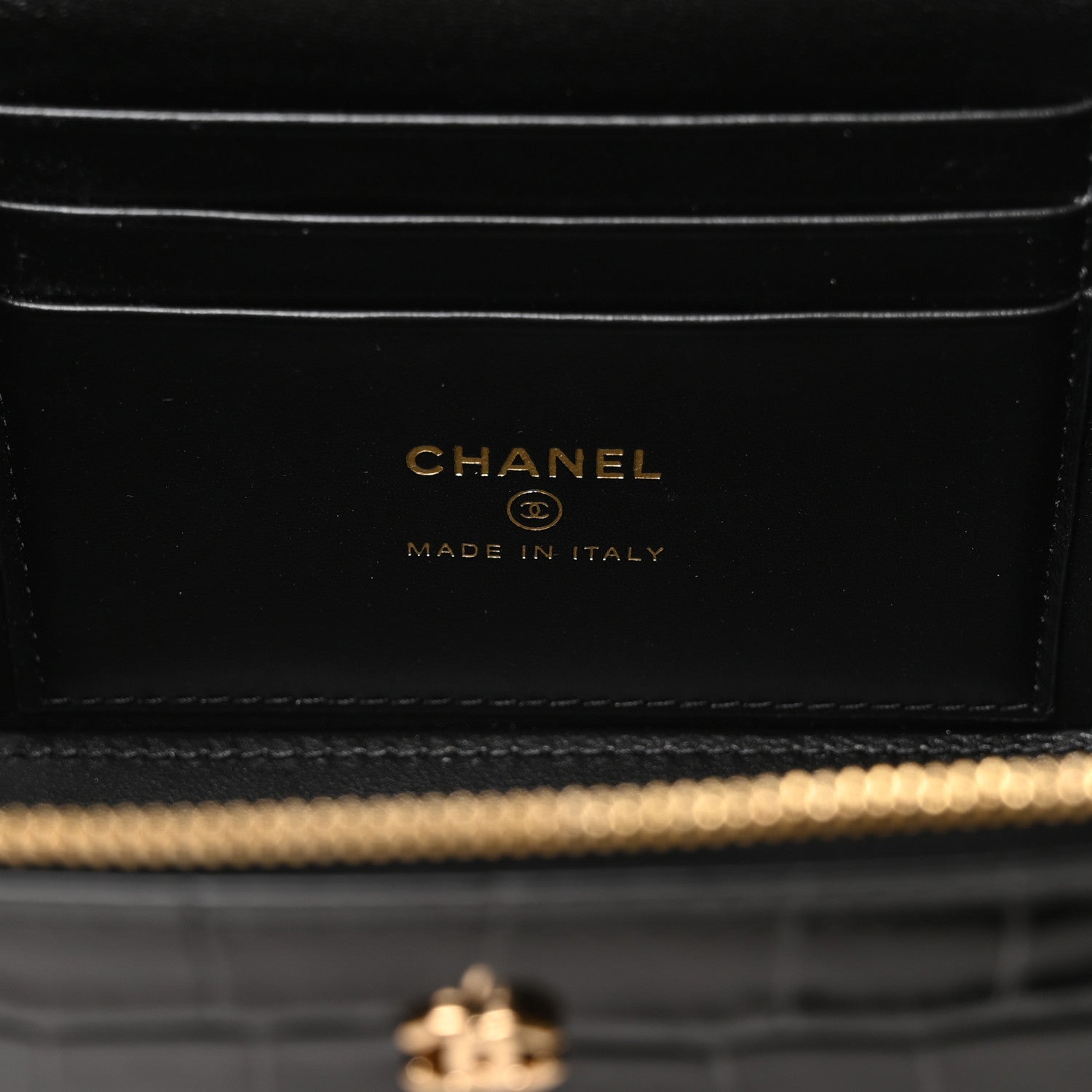 Chanel Calfskin Crocodile Embossed Exoticoco Small Top Handle Vanity Case With Chain Black 6 of 11