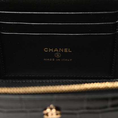 Chanel Calfskin Crocodile Embossed Exoticoco Small Top Handle Vanity Case With Chain Black 6 of 11