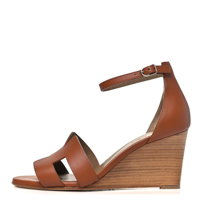 Hermes Calfskin Legend Wedge Sandals 39 Gold 1 of 10