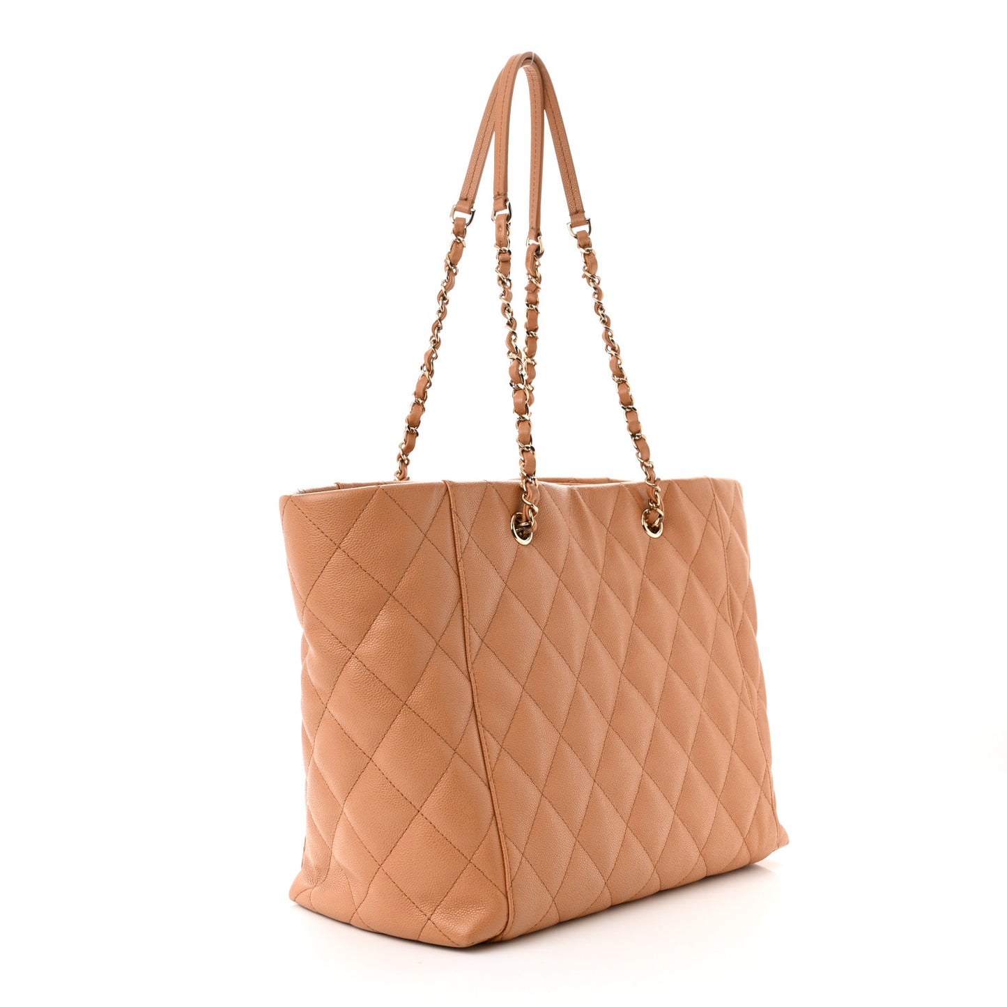 Caviar Quilted Large Shopping Tote Dark Beige