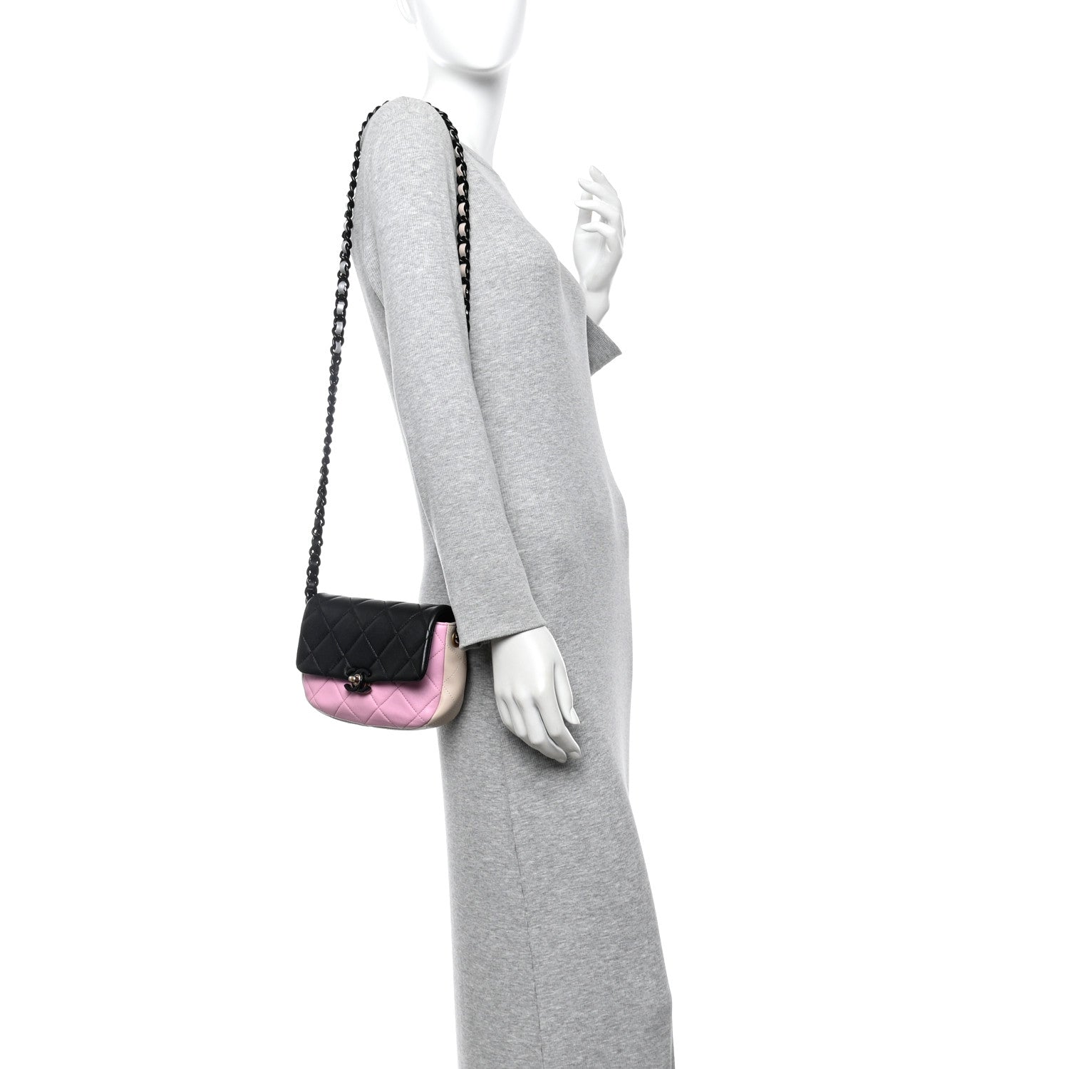 Chanel Lambskin Quilted Mini Lacquered Chain Flap Black Pink Beige Silver 2 of 10
