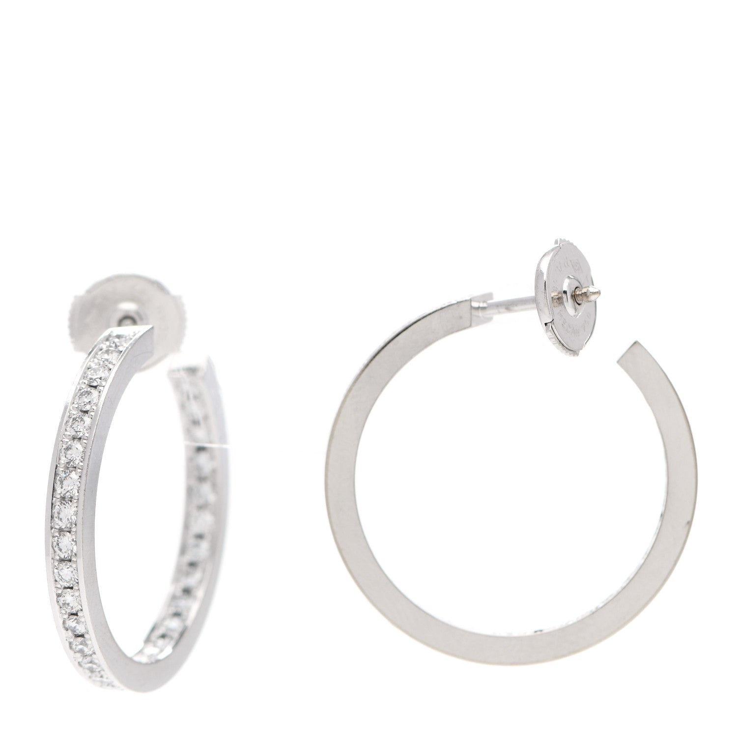 Cartier 18K White Gold Diamond MM Inside Out Hoop Earrings 1 of 7