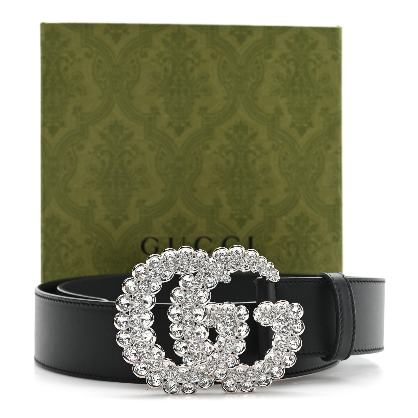 Calfskin Crystal Double G 40mm Belt 90 36 Black