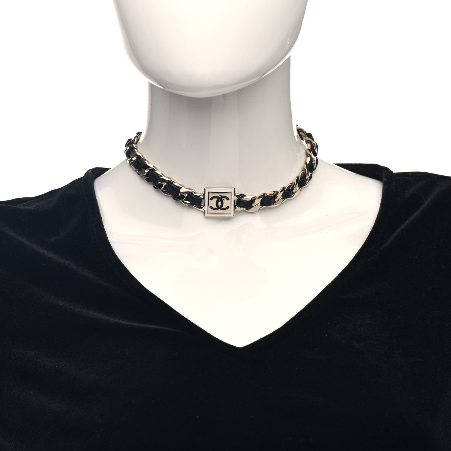 Chanel Metal Lambskin CC Square Choker Gold Black White 2 of 4