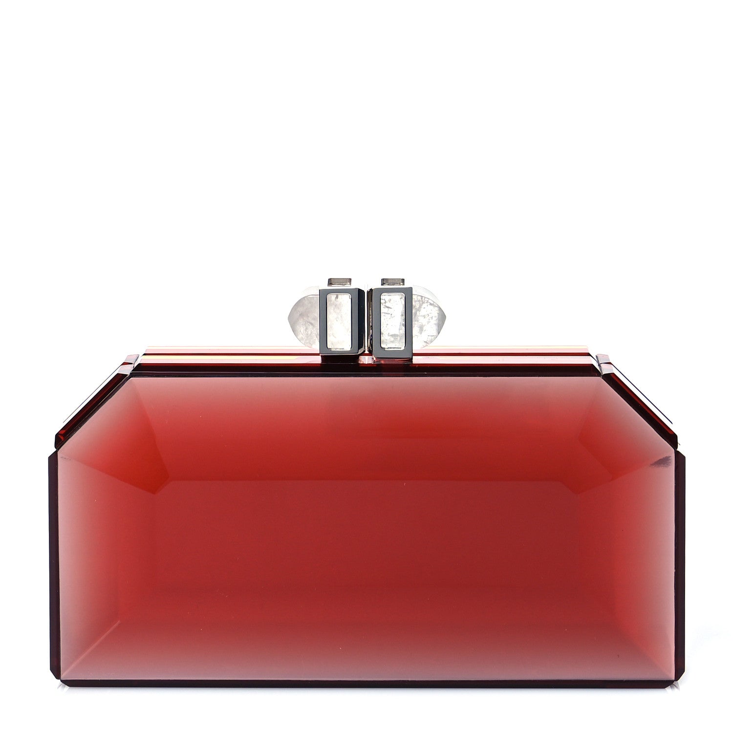 Judith Leiber Acrylic Faceted Box Clutch Red 1 of 10