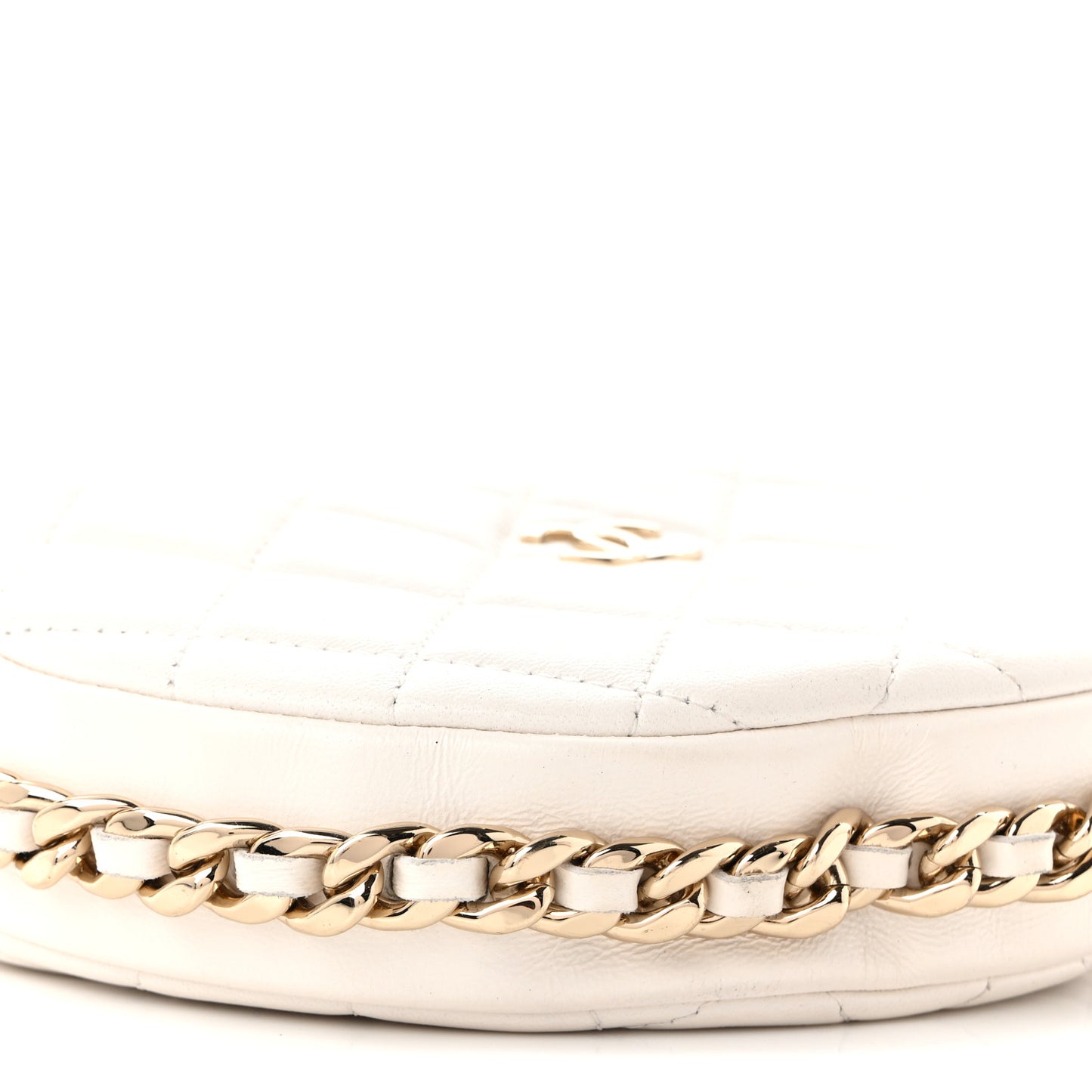 Lambskin Quilted Chain Around Pouch Hobo White