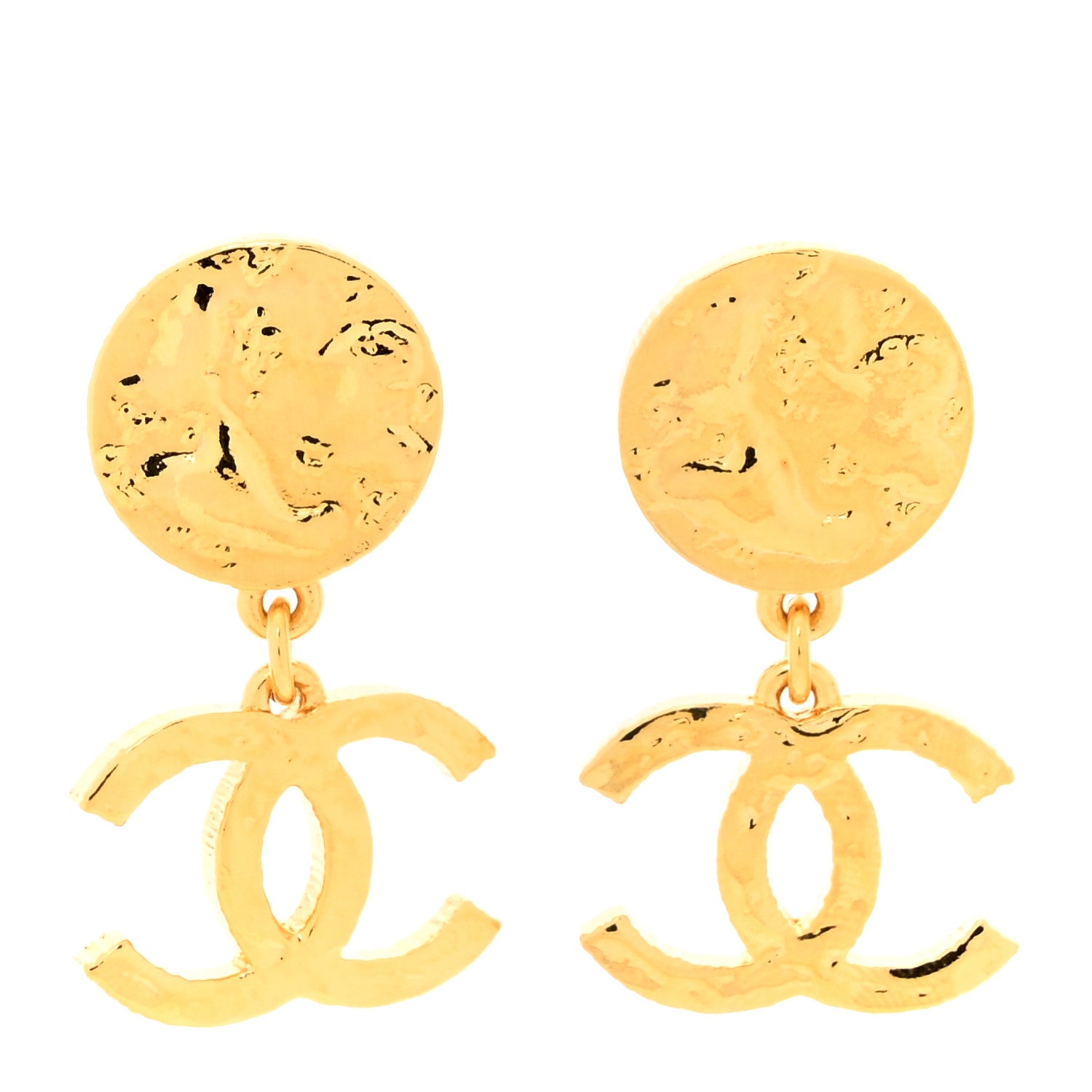 Chanel Metal Disc CC Drop Earrings Gold 1 of 5