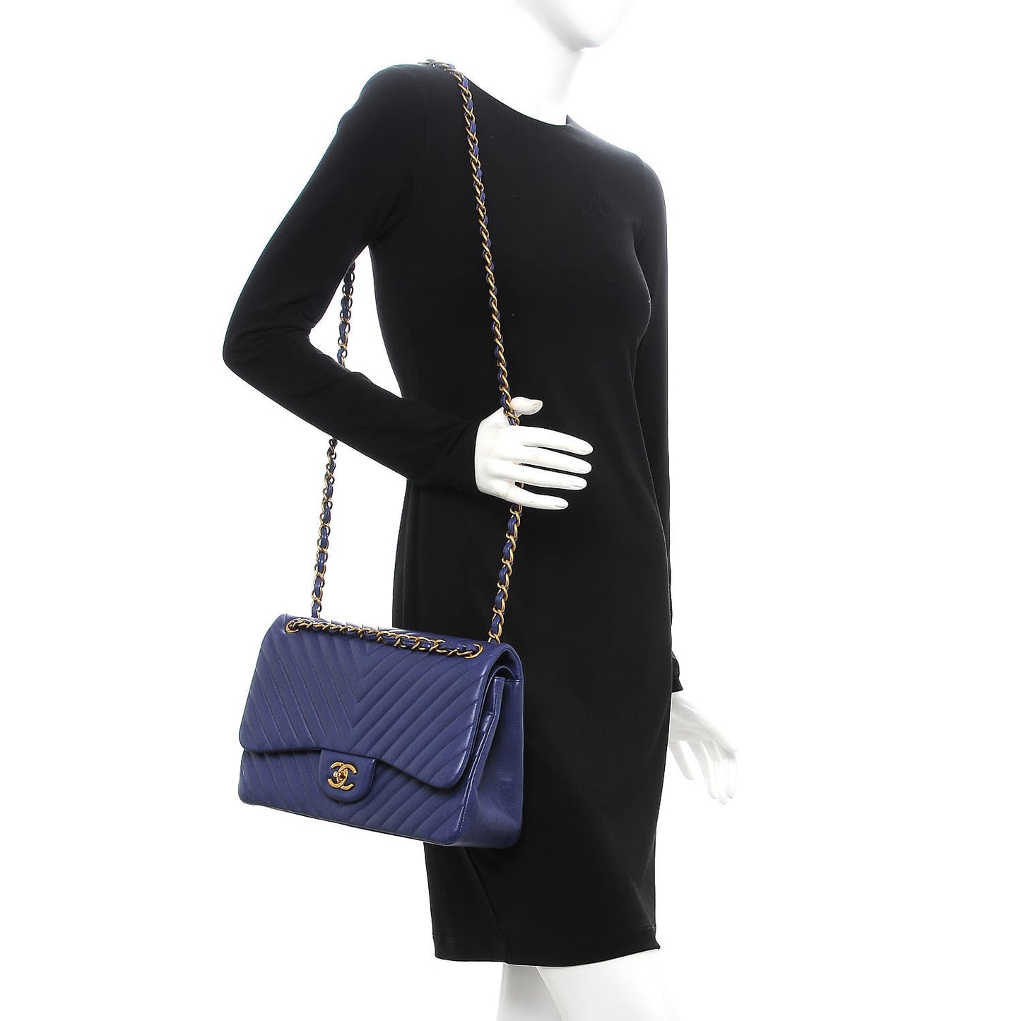 Lambskin Chevron Quilted Jumbo Double Flap Blue