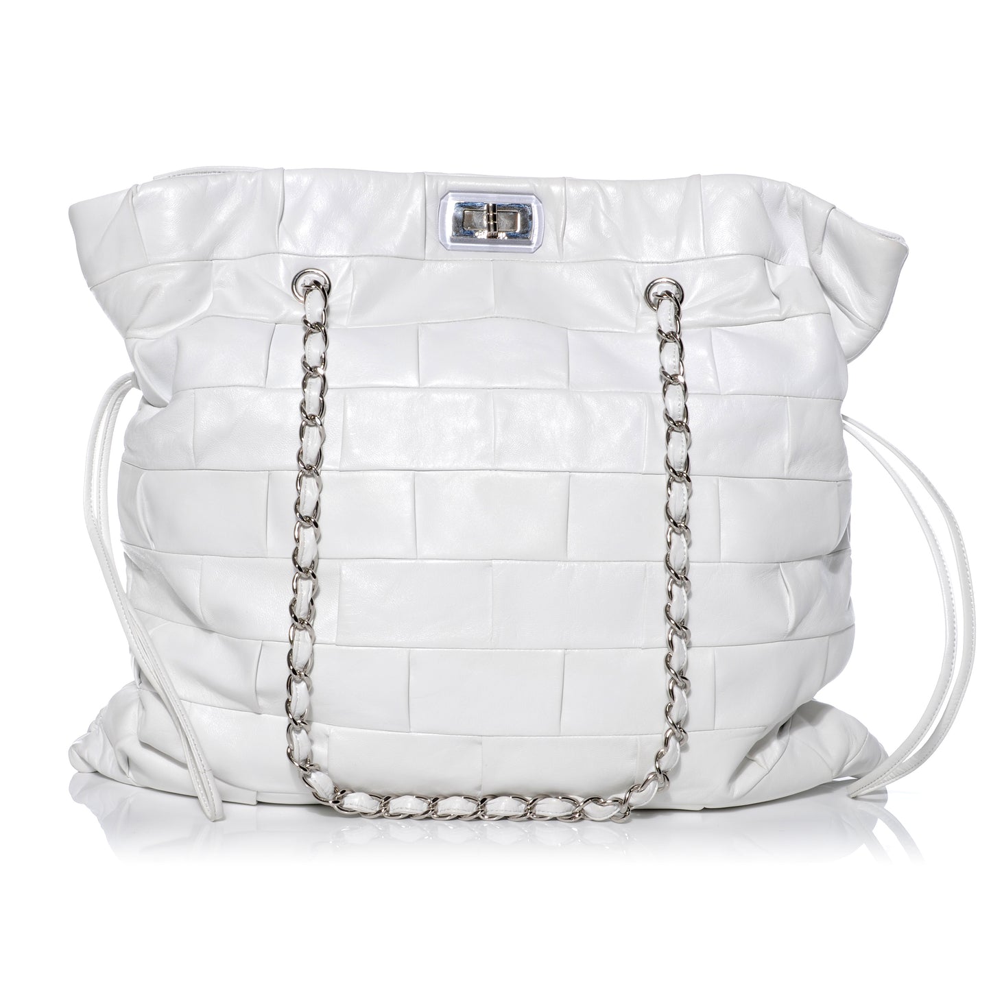 Lambskin Igloo Drawstring Tote White