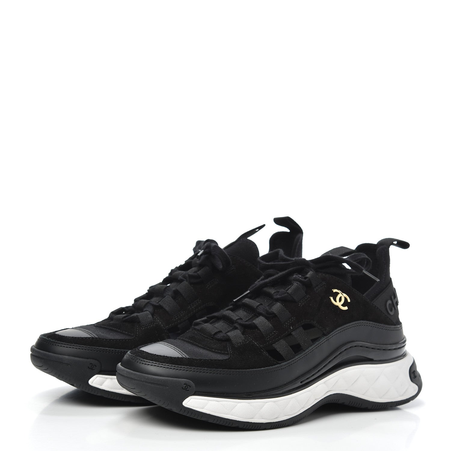 Chanel Fabric Calfskin Suede CC Sneakers 37.5 Black 3 of 7