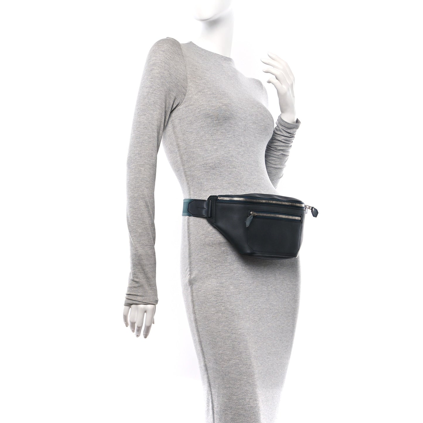 Taurillon Cristobal Cityslide Belt Bag PM Bleu Indigo Vert Cypress