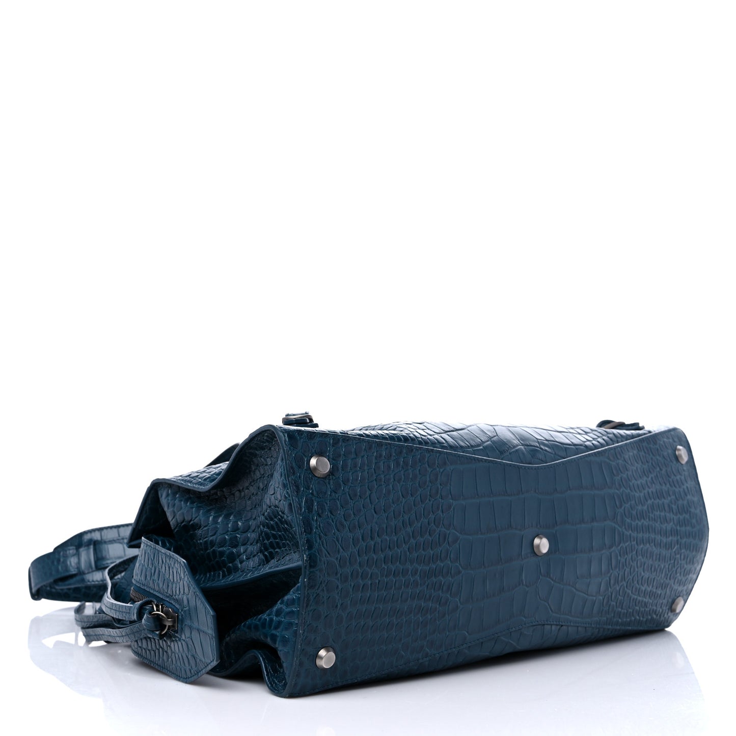 Calfskin Crocodile Embossed Neo Classic Silver Hardware Medium City Dark Petrol Blue