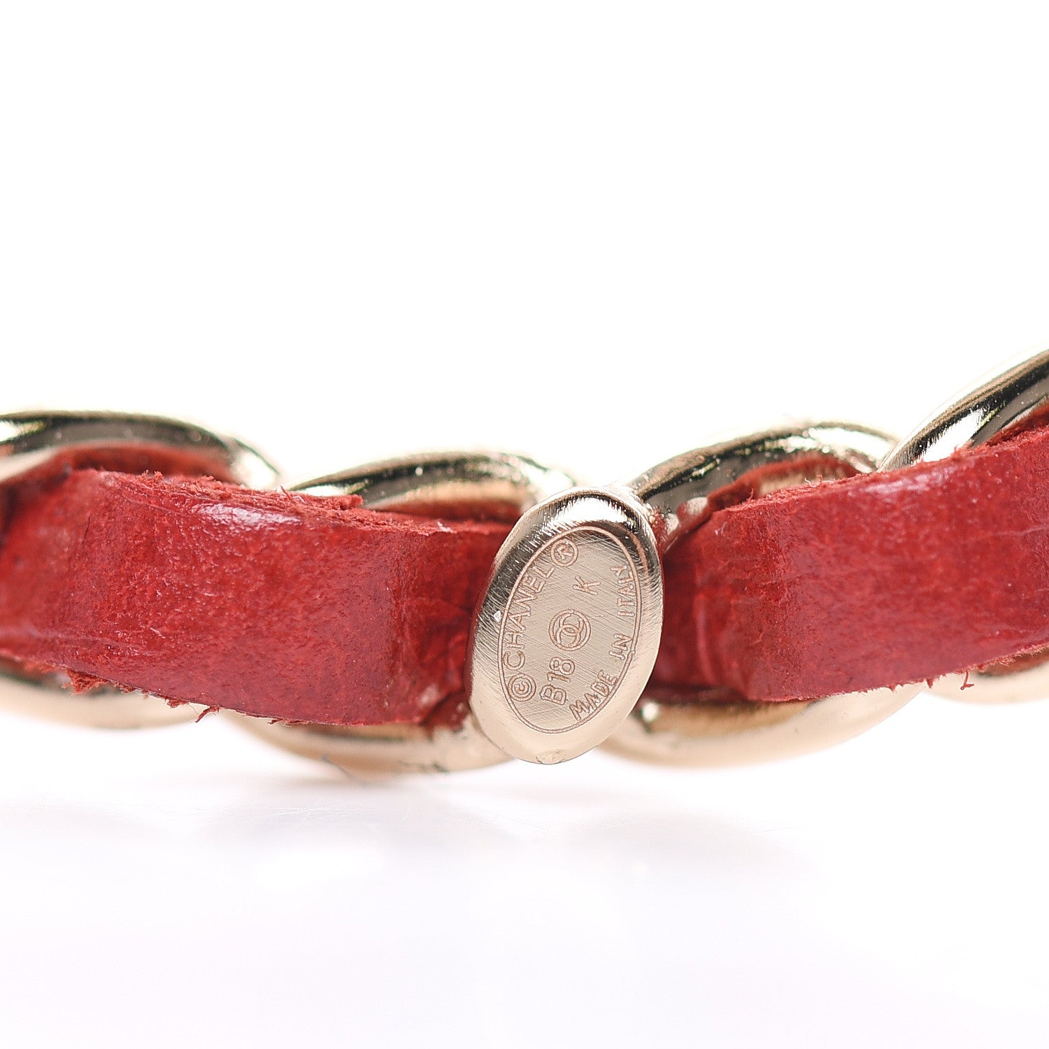Chanel Lambskin Chain Logo Brooch Red Gold 4 of 5
