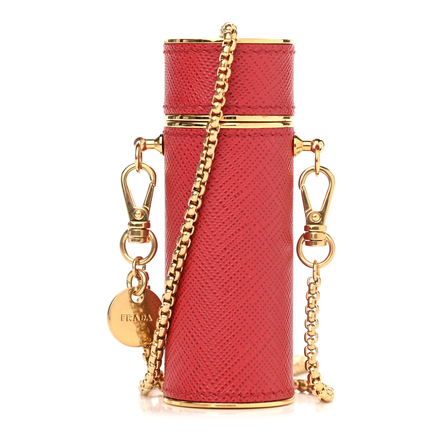 Prada Saffiano Logo Plaque Lipstick Case Fuoco 1 of 8