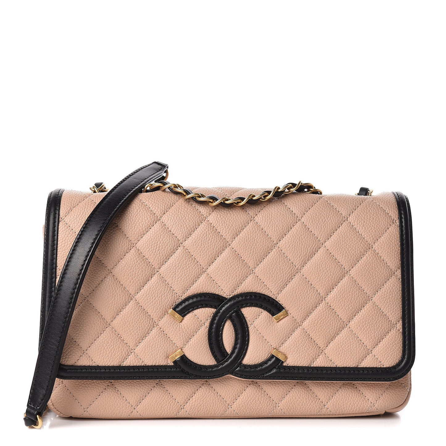 Caviar Quilted Medium CC Filigree Flap Beige Black
