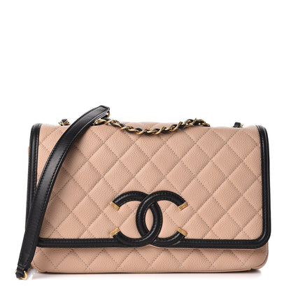 Chanel Caviar Quilted Medium CC Filigree Flap Beige Black 1 of 12
