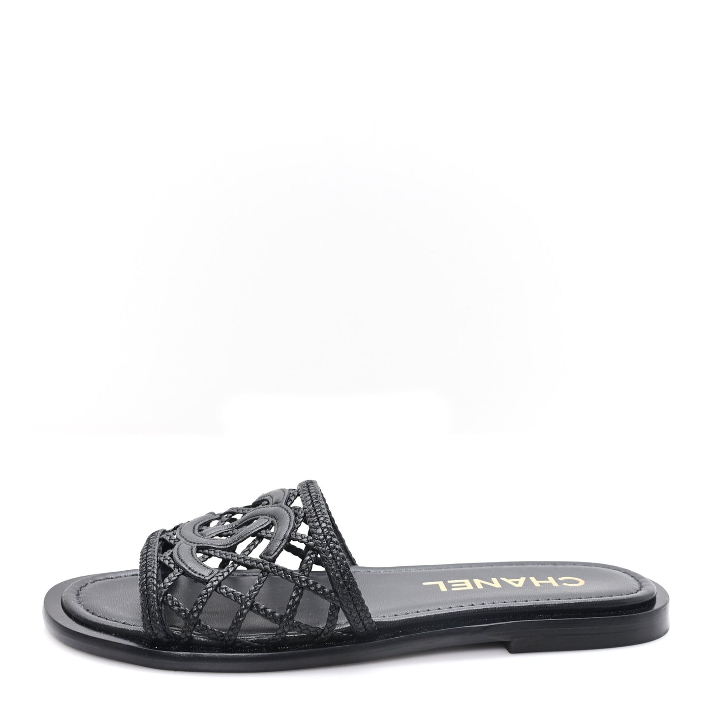Lambskin Crochet CC Mules Sandals 36 Black