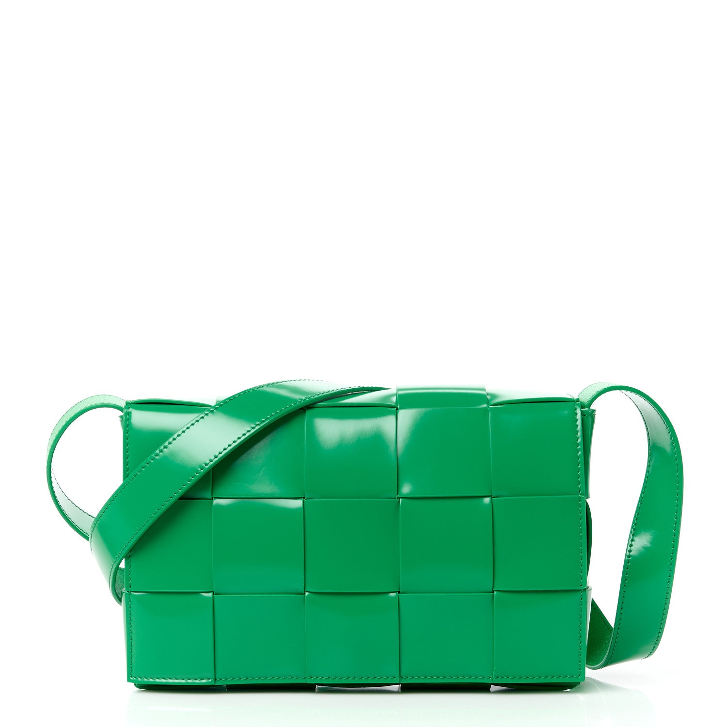 Bottega Veneta Patent Maxi Intrecciato Cassette Crossbody Bag Grass 1 of 12