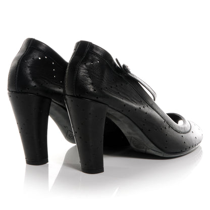 Chanel Perforated Mary Jane Peep Toe Pumps Black 40 4 of 7