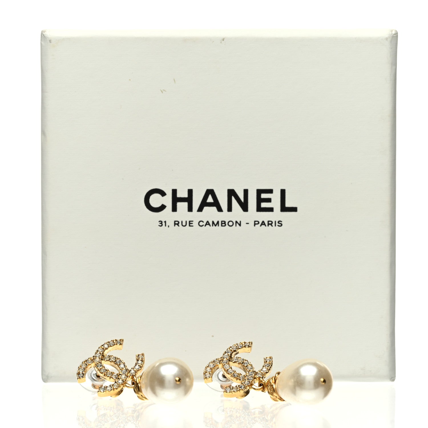 Chanel Crystal Pearl CC Braided Drop Earrings Gold 5 of 5