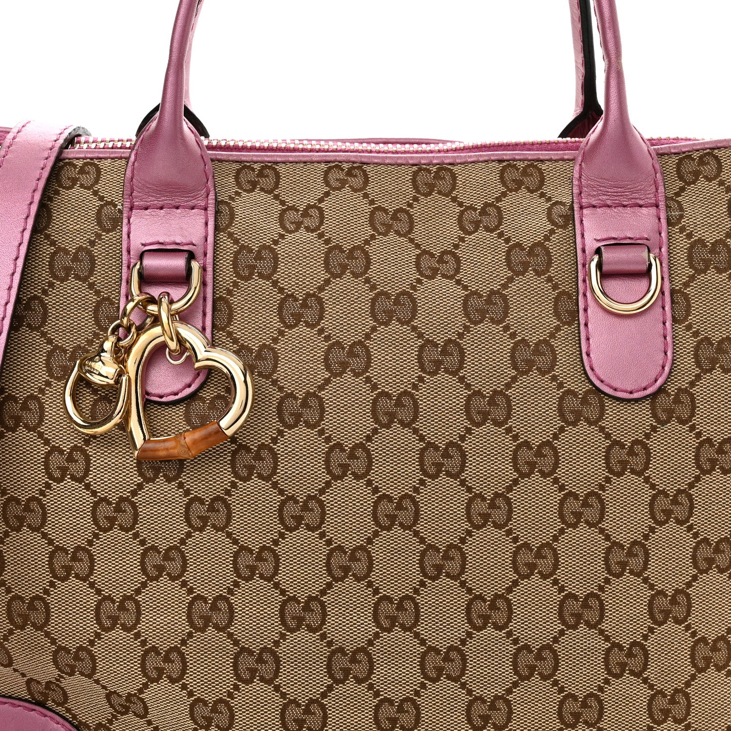 Gucci Monogram Heart Bit Charm Top Handle Tote Pink 7 of 12