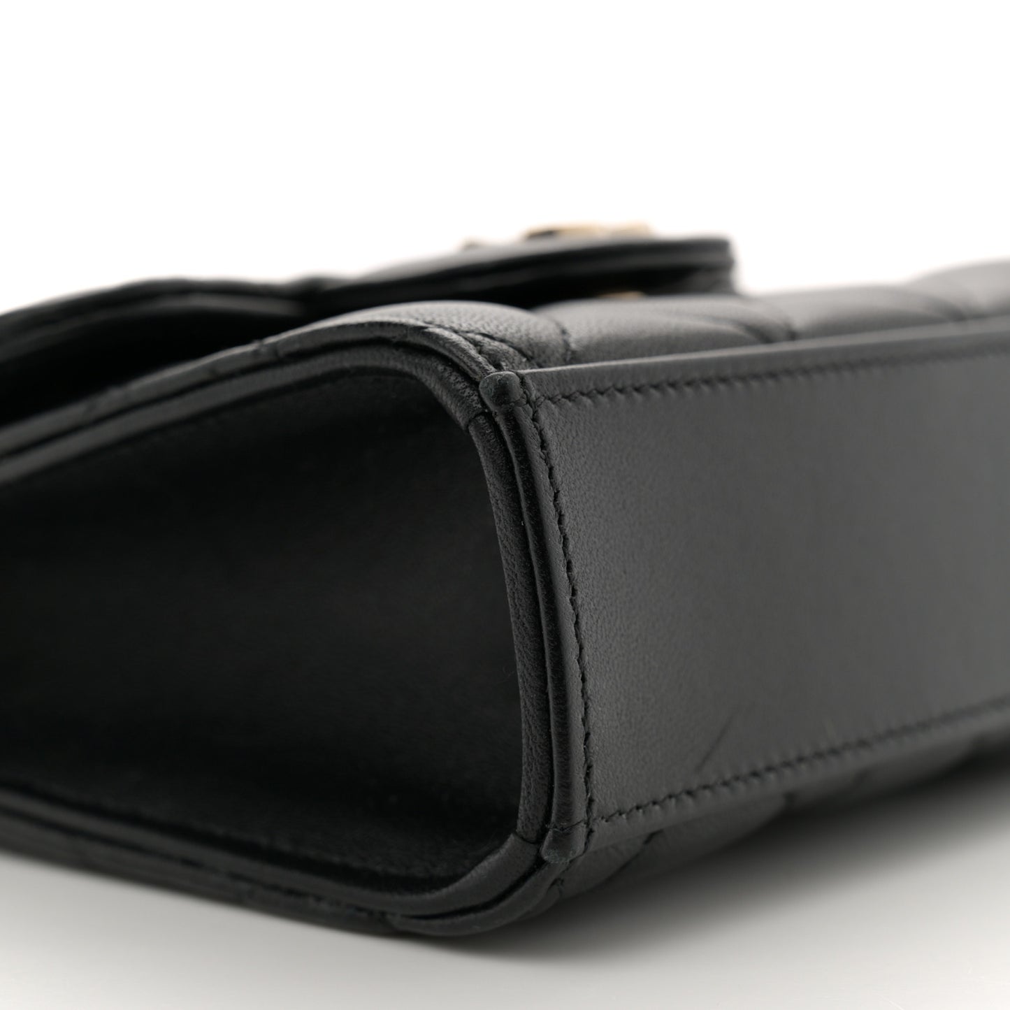 Lambskin Quilted Top Handle Flap Clutch With Chain Black