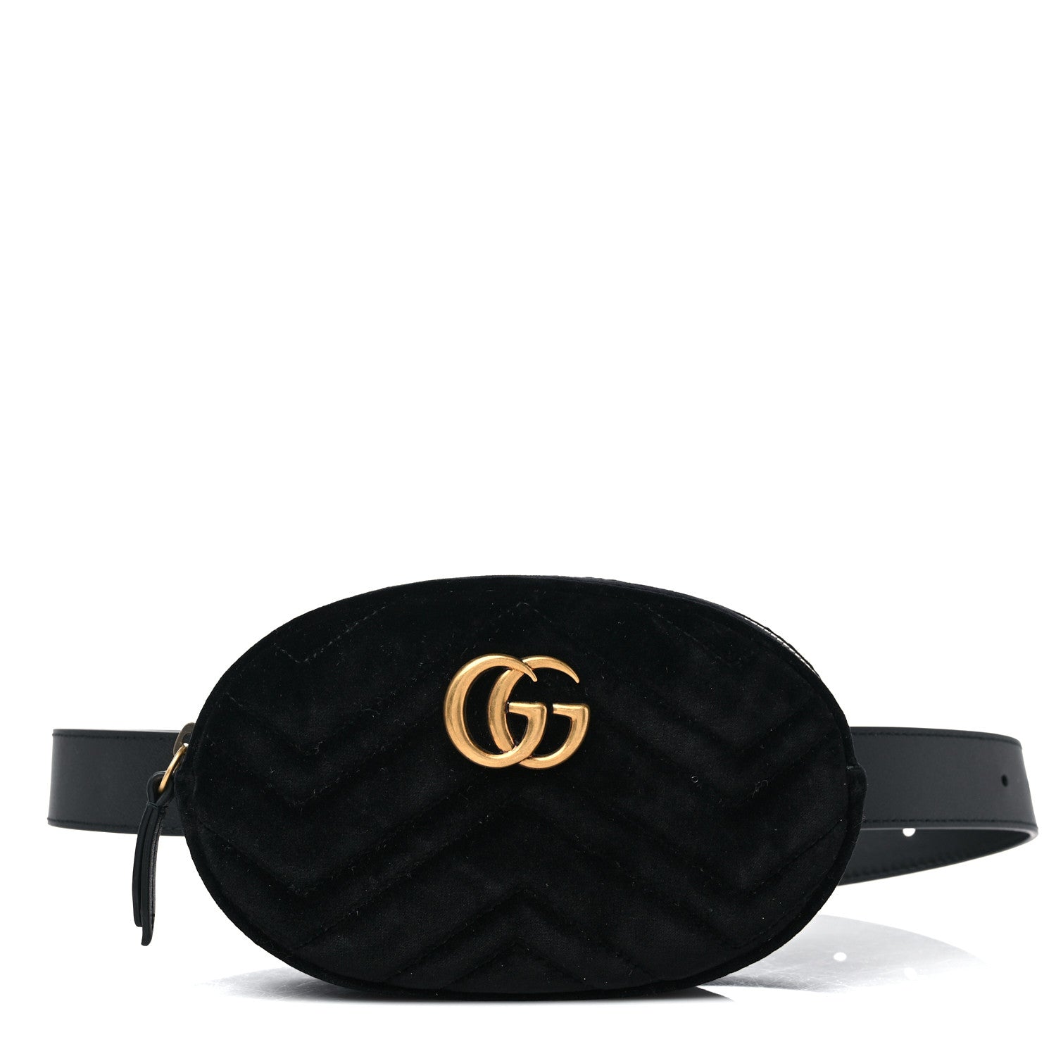 Gucci Velvet Matelasse GG Marmont Belt Bag 85 34 Black 1 of 11